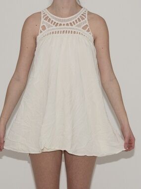 Y2k babydoll mini dress cream crochet top size large purple snow